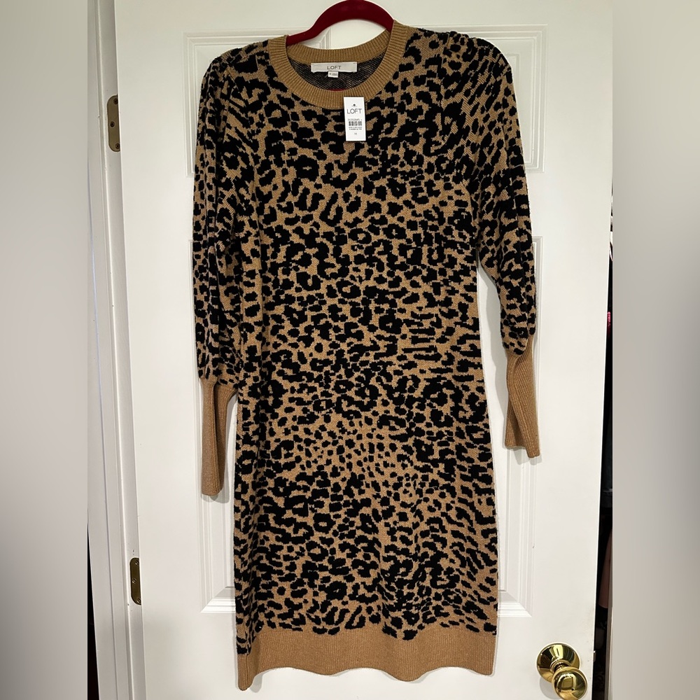 Leopard print sweater dress from Loft. Size medium. New with tags.